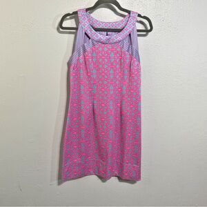 Gretchen Scott Designs Pink and blue Isosceles  Floral Mini Dress small